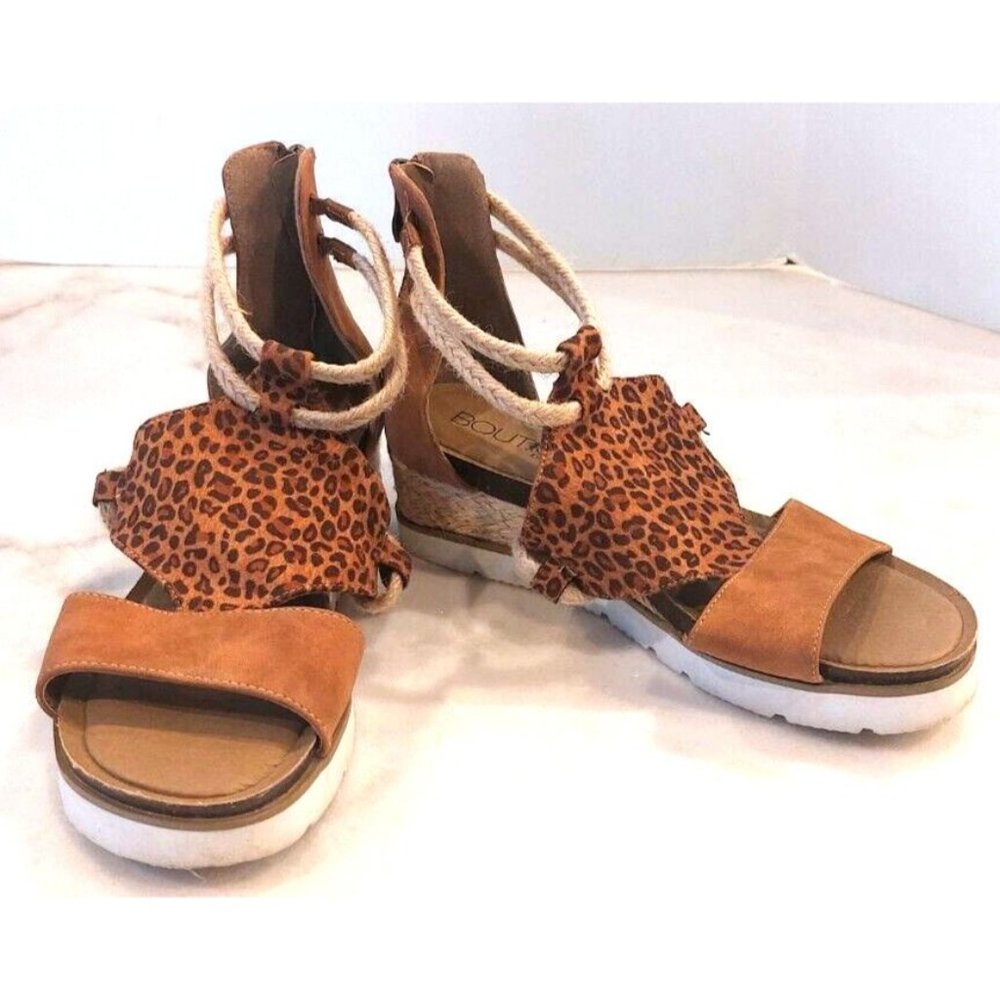 Corkys Womens Espadrille Wedge Sandal Heel Zipper Ankle Strap Leopard Print Sz 9
